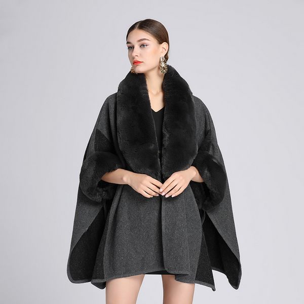 European style Winter imitation Rabbit hair collar Shawl Loose coat