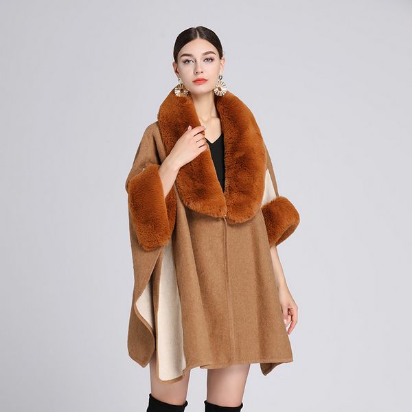 European style Winter imitation Rabbit hair collar Shawl Loose coat