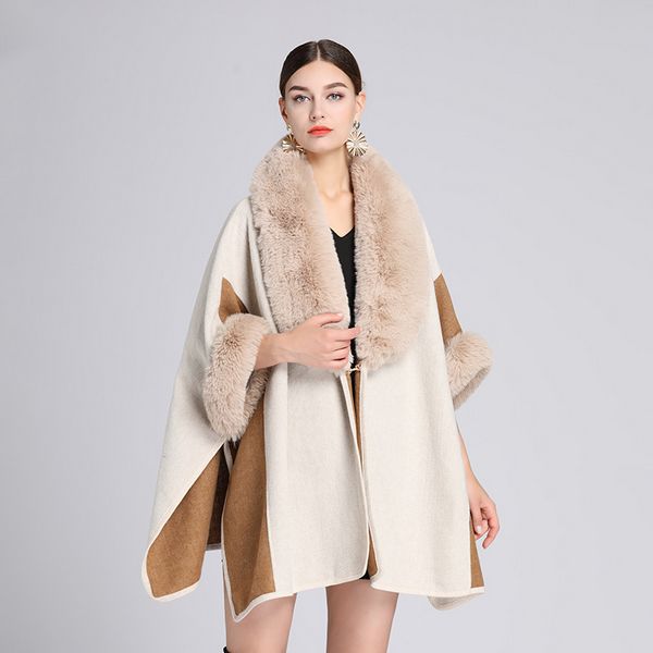 European style Winter imitation Rabbit hair collar Shawl Loose coat