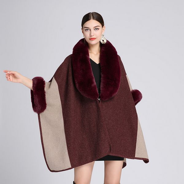 European style Winter imitation Rabbit hair collar Shawl Loose coat