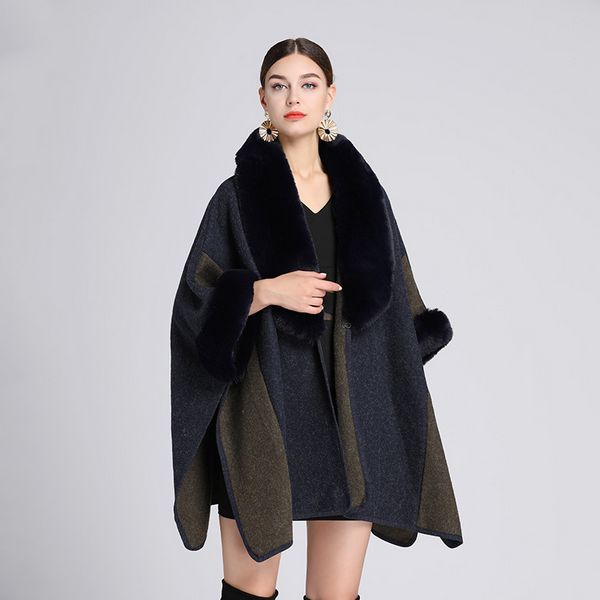 European style Winter imitation Rabbit hair collar Shawl Loose coat