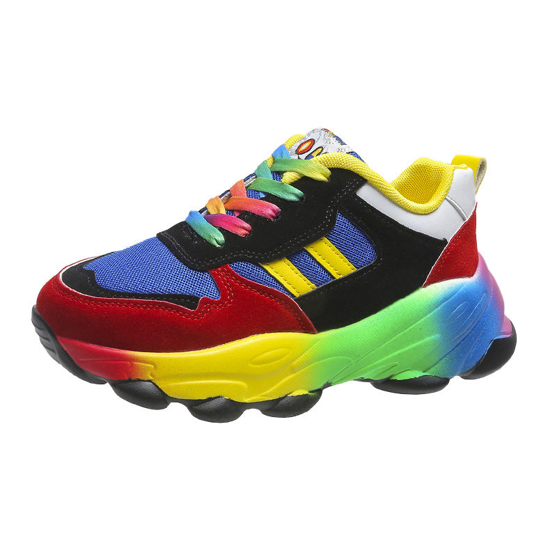 Women's Fashion Thick Bottom Colorful Front Lace-up Sneakers