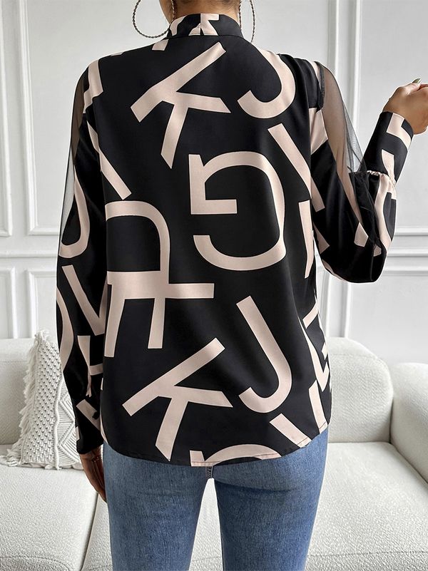 Fashion style Printed long sleeve shirt mesh shirt