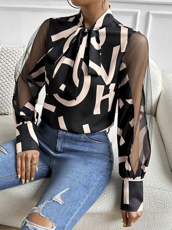 Fashion style Printed long sleeve shirt mesh shirt