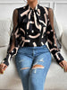 Fashion style Printed long sleeve shirt mesh shirt