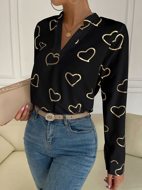 Fashion V neck Printed Casual Shirt