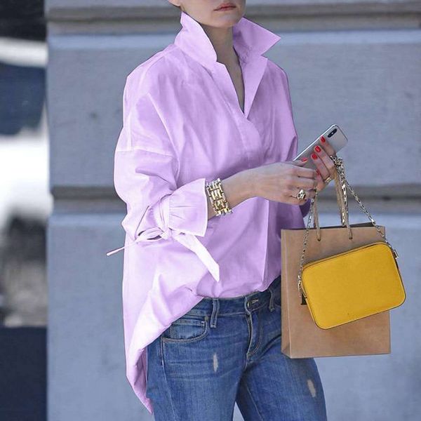 European style women's fashion loose solid color shirt