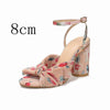 New  fashion sandals thick heel bow silk sandals Retro shoes