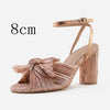 New  fashion sandals thick heel bow silk sandals Retro shoes