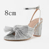 New  fashion sandals thick heel bow silk sandals Retro shoes