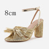 New  fashion sandals thick heel bow silk sandals Retro shoes