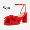 New  fashion sandals thick heel bow silk sandals Retro shoes