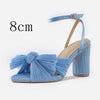 New  fashion sandals thick heel bow silk sandals Retro shoes