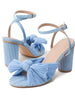 New  fashion sandals thick heel bow silk sandals Retro shoes