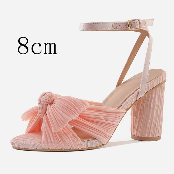 New  fashion sandals thick heel bow silk sandals Retro shoes