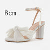 New  fashion sandals thick heel bow silk sandals Retro shoes