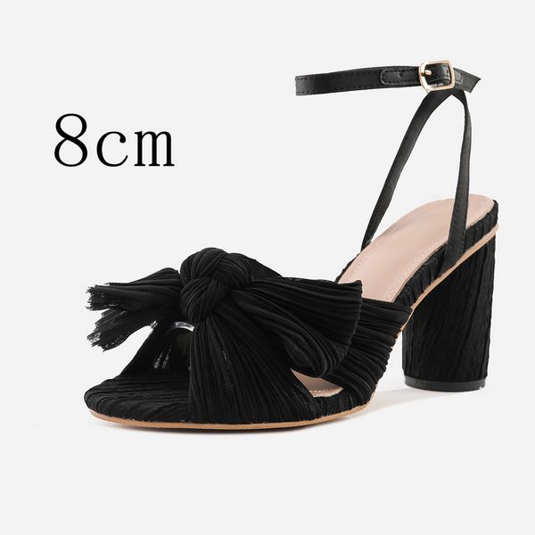 New  fashion sandals thick heel bow silk sandals Retro shoes