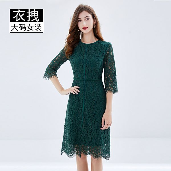 Retro Elegant Green Lace Plus size European style dress