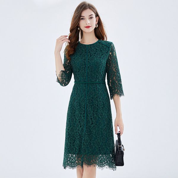 Retro Elegant Green Lace Plus size European style dress