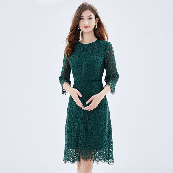 Retro Elegant Green Lace Plus size European style dress