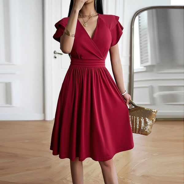 European style V neck Elegant Summer dress