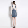 European style new Lace Top+Holes Denim dress