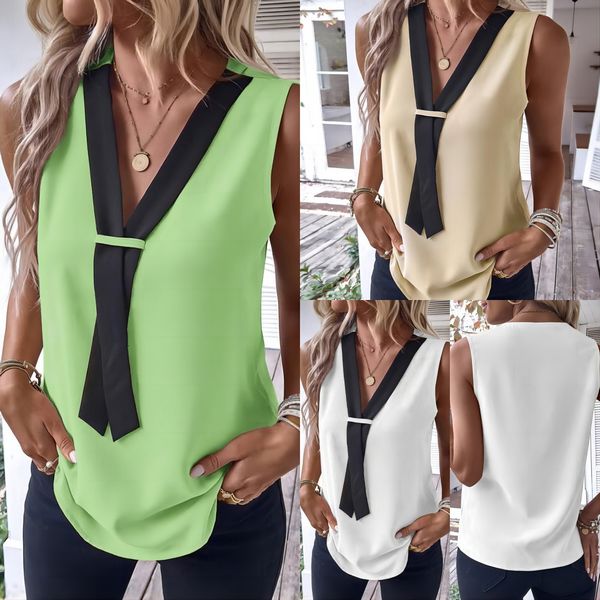 Style Casual V collar European Sleeveless Blouse