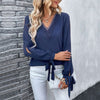 European style Summer Long sleeve Solid color Blouse