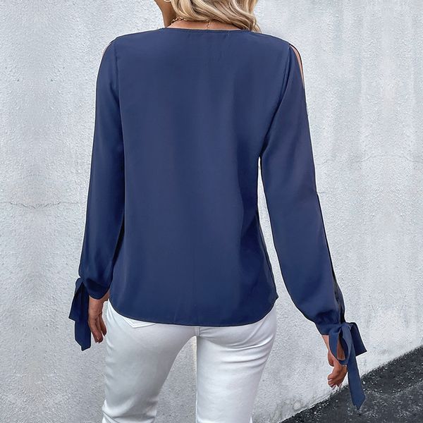 European style Summer Long sleeve Solid color Blouse