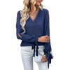 European style Summer Long sleeve Solid color Blouse