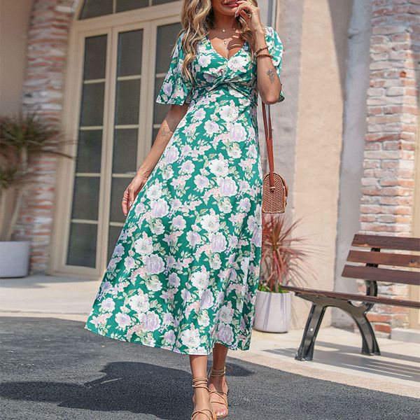 European style Printed Slim Short sleeve summer dress