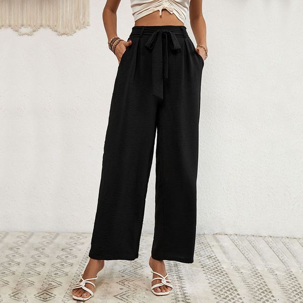 European style Casual Black Wide leg pants