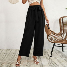 European style Casual Black Wide leg pants