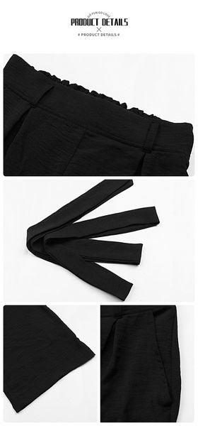 European style Casual Black Wide leg pants