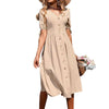 European style V collar Short sleeve Women dress