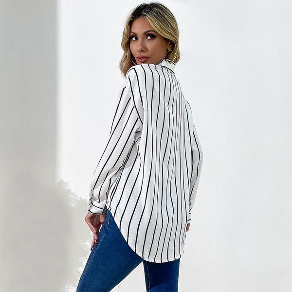 European style Loose White Stripe blouse for women