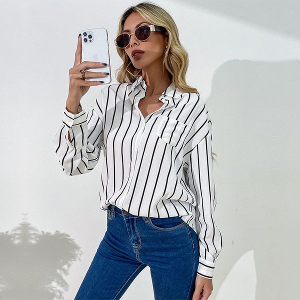 European style Loose White Stripe blouse for women