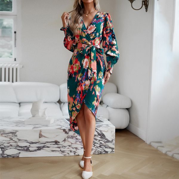 Fashion style Elegant V collar Long sleeve dress