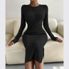 European style Solid color Slim Matching dress