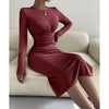 European style Solid color Slim Matching dress