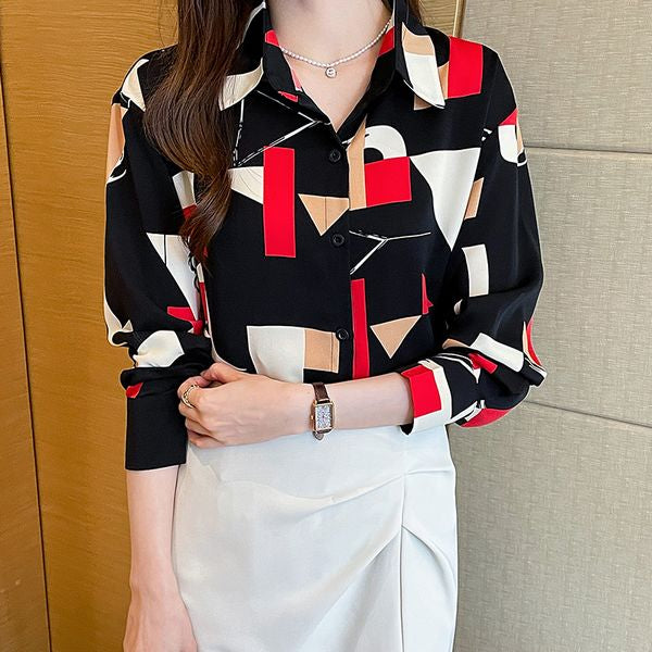 Fashion Polo collar Loose Chiffon Women blouse