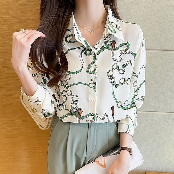 Fashion Chain printed Long sleeve women blouse