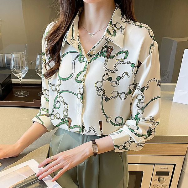 Fashion Chain printed Long sleeve women blouse