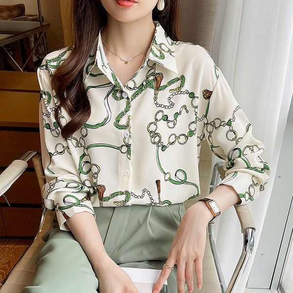 Fashion Chain printed Long sleeve women blouse