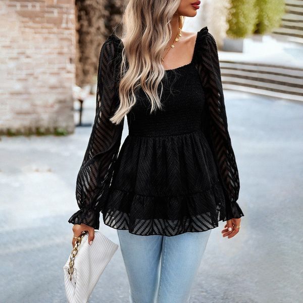 European style Summer Elegant Square neck blouse