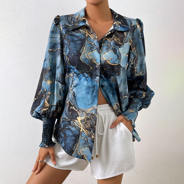 European style Summer Long sleeve Printed Blouse