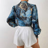 European style Summer Long sleeve Printed Blouse