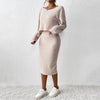 European style Autumn fashion Solid color Hip-full dress