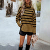 European style Knitted Sweater Stripe High collar Blouse