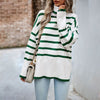 European style Knitted Sweater Stripe High collar Blouse